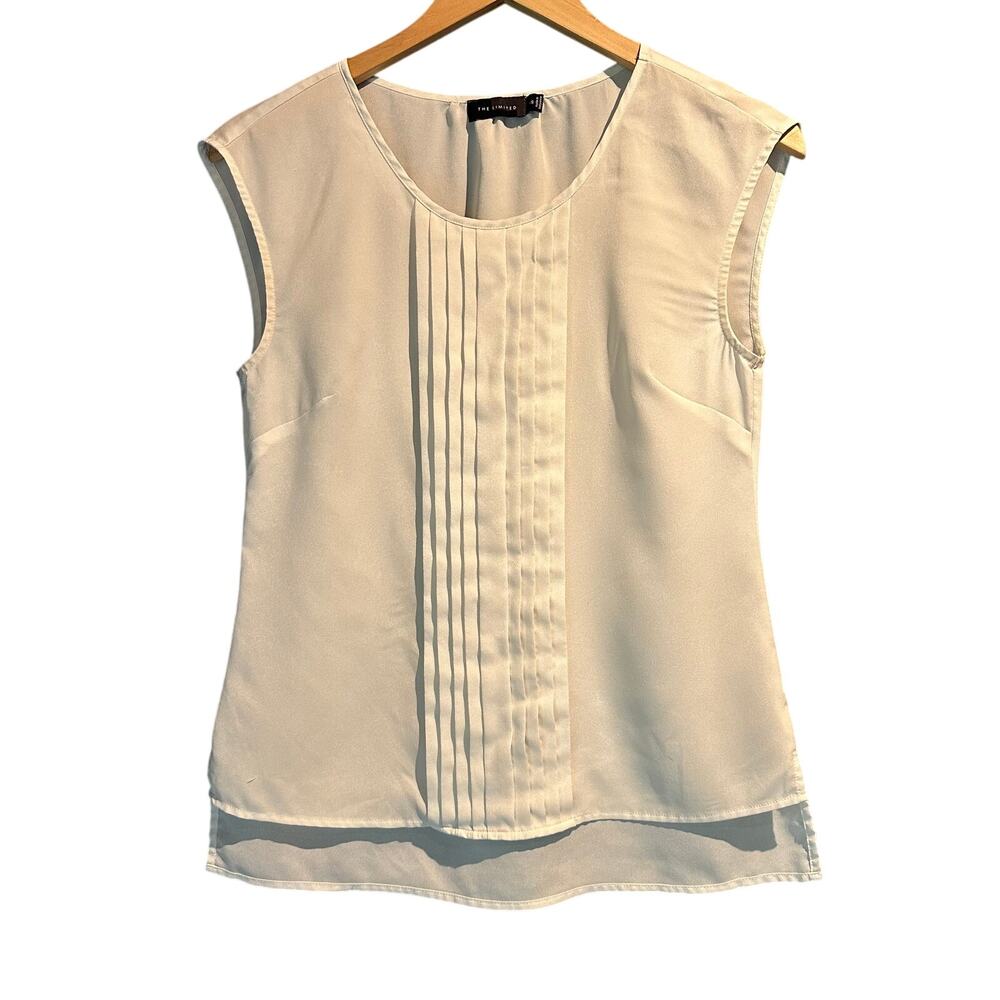 The Limited XSmall White Sleeveless Blouse Pleats Layering Piece Minimalist